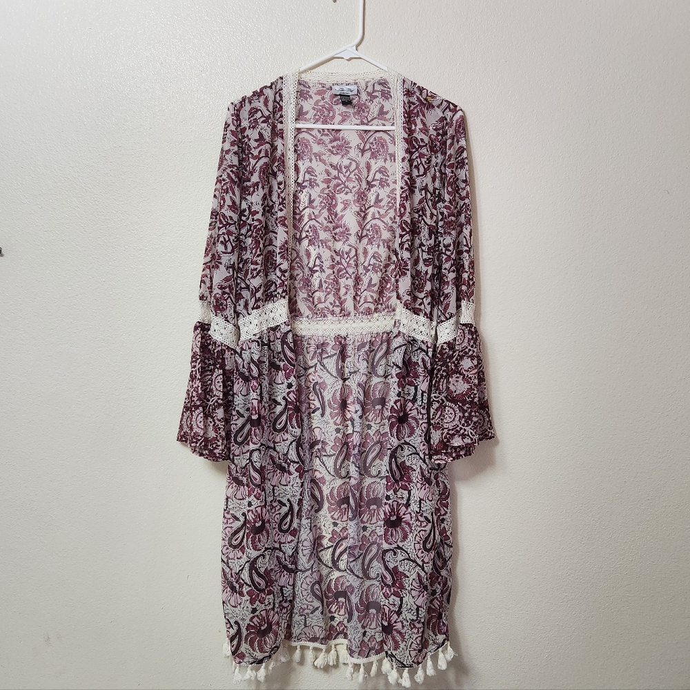 Tasha Polizzi Free Spirit Duster Size Medium Rose Paisley Open Lace Sheer Boho - Picture 7 of 16
